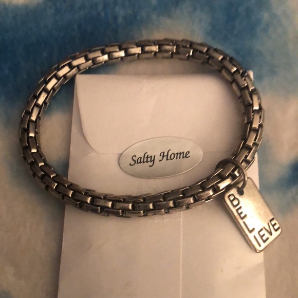 Believe Silver Stretch Bracelet From Bridge Hampton’s Salty Home NWT - Picture 2 of 3